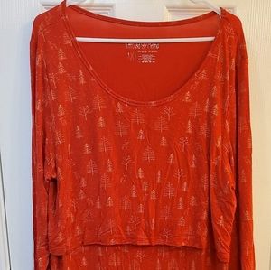 Latched Mama, 1X, Winter Whimsy, red holiday/ Christmas nursing shirt